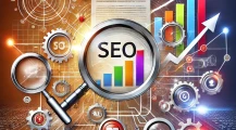 DALLE 2025 01 09 23.53.53 A professional and visually engaging representation of SEO Search Engine Optimization. The image features interconnected elements such as a search e