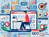 DALLE 2025 01 10 16.53.18 An engaging and professional illustration of an SEO blogger at work. The scene features a person typing on a laptop with visible elements like blog po