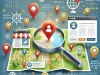 DALLE 2025 01 10 17.02.26 A professional and visually engaging illustration representing local marketing and SEO. The image features a map with location pins a search engine b