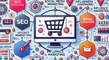 DALLE 2025 01 14 16.56.51 A professional and visually engaging illustration showcasing marketing strategies for online stores. The image features a desktop displaying an e comm